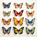 Colorful Vintage Butterflies: Realistic Portrayal Of Light And Shadow