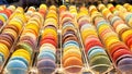 Colorful macarons in a display window Royalty Free Stock Photo