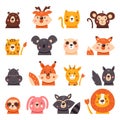 Large collection of cute cartoon animals. Big set of icons. Vector illustration isolated on white background Royalty Free Stock Photo