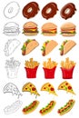 Large collection of different fast food meals vector illustration isolated in a white background Royalty Free Stock Photo