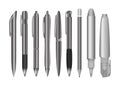 Large collection of engineering and office pens and pencils. Black and white stationery set.