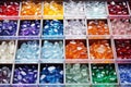 large collection of glass gems in containers Royalty Free Stock Photo