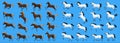 Large collection of horses in two colors. Two breeds. Poses for animation.