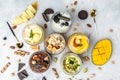 Large collection of Ice cream, delicious gelati with fresh pistachio, chocolate, caramel, melon, mango, chocolate chip sandwich Royalty Free Stock Photo