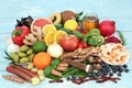 Large Collection of Immune Boosting Health Foods Royalty Free Stock Photo