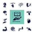 A large collection of linear icons of artificial intelligence and cyber technologies isolated on a white background. EPS