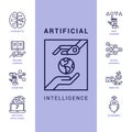 A large collection of linear icons of artificial intelligence and cyber technologies isolated on a white background. EPS