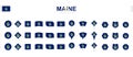 Large collection of Maine flags of various shapes and effects
