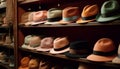 A large collection of men headwear on display in store generated by AI Royalty Free Stock Photo