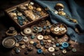 Large collection of old vintage sewing buttons, AI Generated Royalty Free Stock Photo