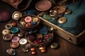 Large collection of old vintage sewing buttons, AI Generated