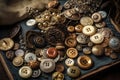 Large collection of old vintage sewing buttons, AI Generated Royalty Free Stock Photo