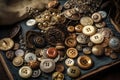 Large collection of old vintage sewing buttons, AI Generated