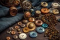 Large collection of old vintage sewing buttons, AI Generated