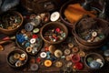 Large collection of old vintage sewing buttons, AI Generated Royalty Free Stock Photo