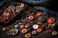 Large collection of old vintage sewing buttons, AI Generated Royalty Free Stock Photo