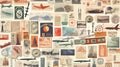 Large collection of postage stamps and design element, business, travel