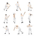 Large collection of silhouettes of cricket player batsman, bowler & cricket elements