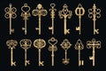 Large collection of silhouettes of retro keys of different styles Royalty Free Stock Photo