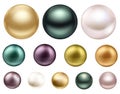 Large colored jewelry pearl with glitter Sea pearls. Big black, white and gold pearls Royalty Free Stock Photo