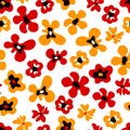 Large colorful bold red and orange flowers on white seamless pattern, vector