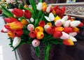 Large colorful bouquet of tulips in a vase. Royalty Free Stock Photo