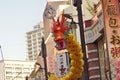 Large colorful Chinese Dragon decoration at China town in Yokohama, Japan