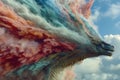 a large colorful cloud coming out from a giant godzilla figure Royalty Free Stock Photo