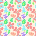 Large colorful flowers on black seamless pattern, vector