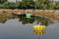 Large krathongs in the river. Royalty Free Stock Photo