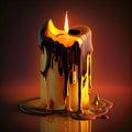 Large colorful melting candle against dark background made with Generative AI