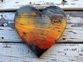 Large Colorful Painted Heart on Vintage Peeling Wooden Wall Background Royalty Free Stock Photo