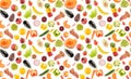 Large colorful seamless pattern fresh bright vegetables and fruits isolated on white