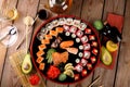 large colorful set of sushi in a round plate Royalty Free Stock Photo