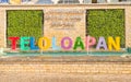 A large colorful sign that reads `Teloloapan` in Guerrero, Mexico.