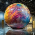 a large colorful sphere in a room