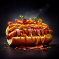 Large colorful tasty succulent hot dog with ketchup and mustard design concept made with Generative AI Royalty Free Stock Photo