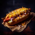 Large colorful tasty succulent hot dog with ketchup and mustard design concept made with Generative AI Royalty Free Stock Photo