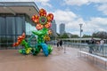 Large floral sculpture by Japanese artist Yayoi Kusama on display outside the Sydney Modern Art gallery in Sydney, Australia