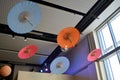 Large Colourful Umbrellas or Large Parasols Hanging from Ceiling Royalty Free Stock Photo