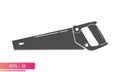 A large, comfortable wood saw. Solid design. On a white background. Carpenter tools. Flat vector illustration.