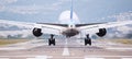 Large commercial airplane landing or take off on runway. Journey abroad tourism, oversea travel, flight transit