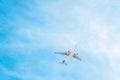 Large commercial passenger airplane in sky