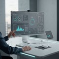 Large computer monitor displaying data visualization with charts and graphs, Royalty Free Stock Photo