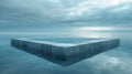 A large concrete block in the middle of a body of water, AI