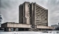 large concrete brutalist apartment building in a snow covered landscape