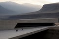 A large concrete building with people walking on it, AI Royalty Free Stock Photo