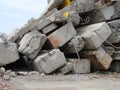 Large concrete chunks with twisted metal on a demolition site Royalty Free Stock Photo