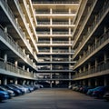 large concrete multistory car park, corporate building, generative ai