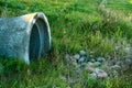 A large concrete pipe for diverting the river under the highway. Leaky dirty water from large concrete pipes. Dirty sewage from